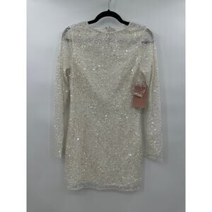 BHLDN NWT Sequin Shimmery Glittery Long Sleeve Mini Dress White Size US 6 Small